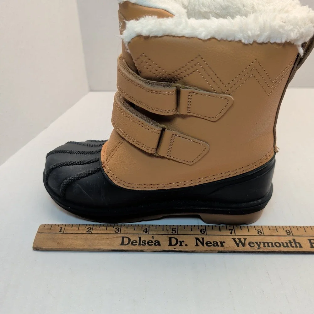 Cat & Jack Kids Tan Black Faux Fur Lined Duck Winter Boots Size 12 077039528